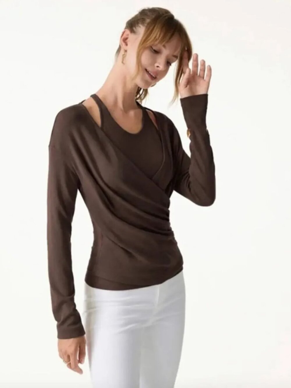 NWT OGL Two-Piece Set Cami with Surplice Ruched Top Brown Umber Wood XS